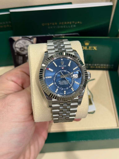 Rolex Stainless Steel & White Gold Sky Dweller Watch - 42 MM - Jubilee Bracelet - Blue Dial - 326934-0004