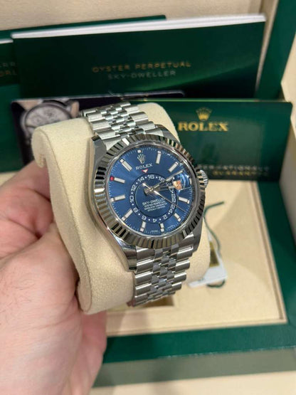Rolex Stainless Steel & White Gold Sky Dweller Watch - 42 MM - Jubilee Bracelet - Blue Dial - 326934-0004