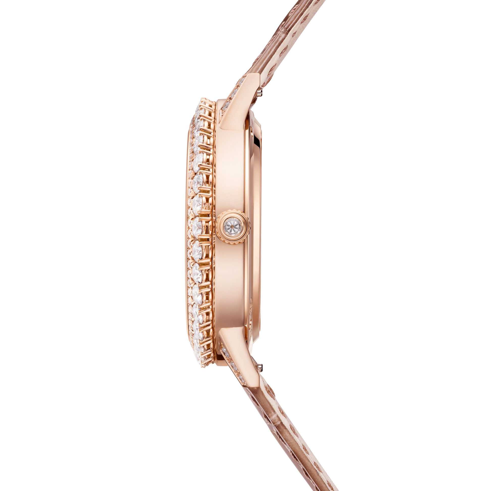 JLC - Rendez-Vous Dazzling Night & Day - 36 MM - Pink Gold - Mother-Of-Pearl Diamond-Set Dial - Diamond Bezel - Taupe Leather Strap - Q3432570