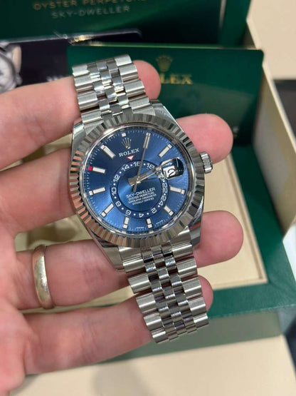 Rolex Stainless Steel & White Gold Sky Dweller Watch - 42 MM - Jubilee Bracelet - Blue Dial - 326934-0004