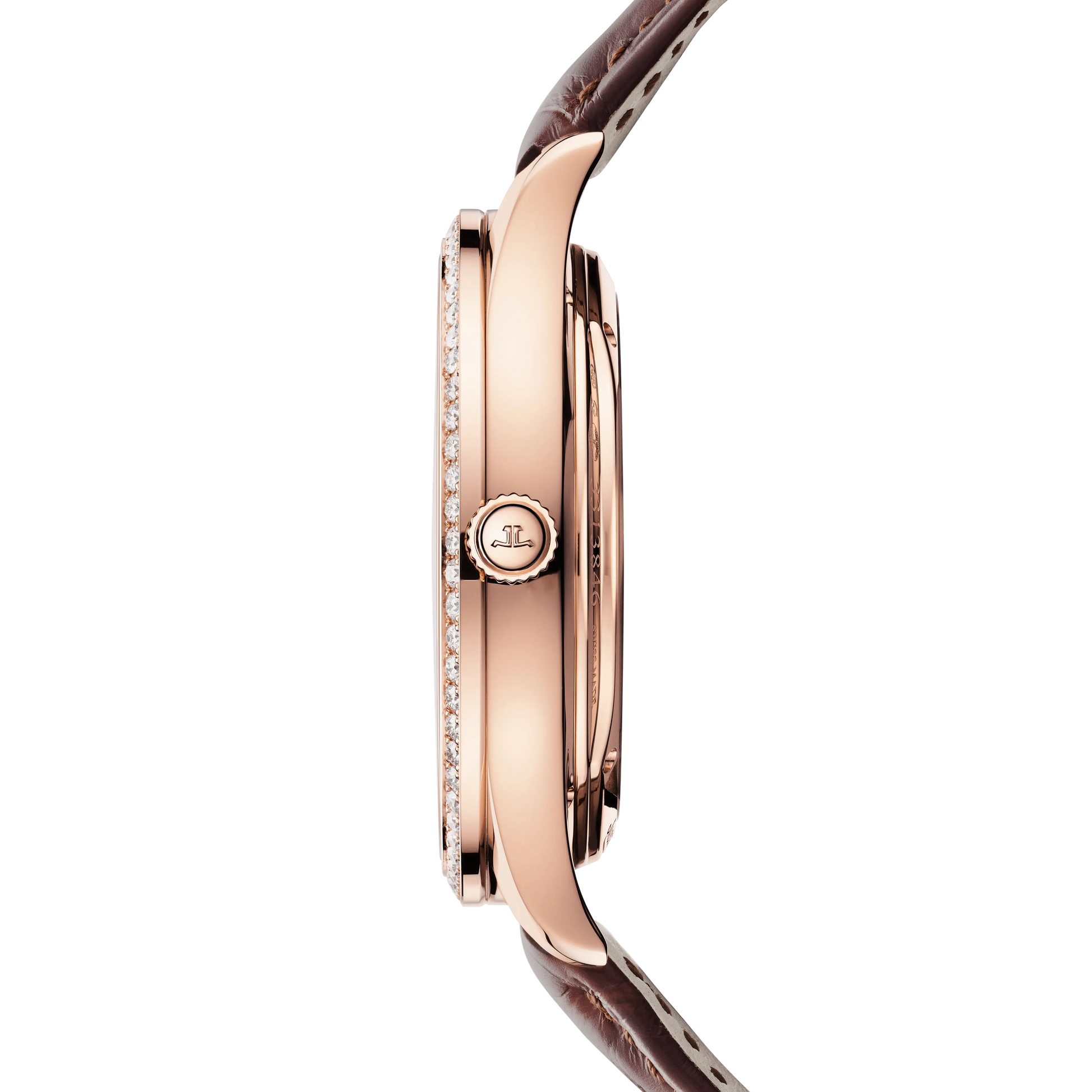 JLC - Master Ultra Thin Tourbillon - 40 MM - Pink Gold - Eggshell Beige Dial - Diamond Bezel - Brown Leather Strap - Q1682401