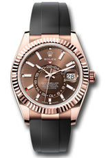 Rolex Everose Gold Sky Dweller Watch - 42 MM - Oysterflex Strap - Fluted Ring Command Bezel - Chocolate Index Dial - 336235-0002