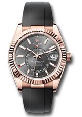 Rolex Everose Gold Sky Dweller Watch - 42 MM - Oysterflex Strap - Fluted Ring Command Bezel - Slate Index Dial - 336235-0004