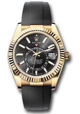 Rolex Yellow Gold Sky Dweller Watch - 42 MM - Oysterflex Strap - Fluted Ring Command Bezel - Black Index Dial - 336238-0002