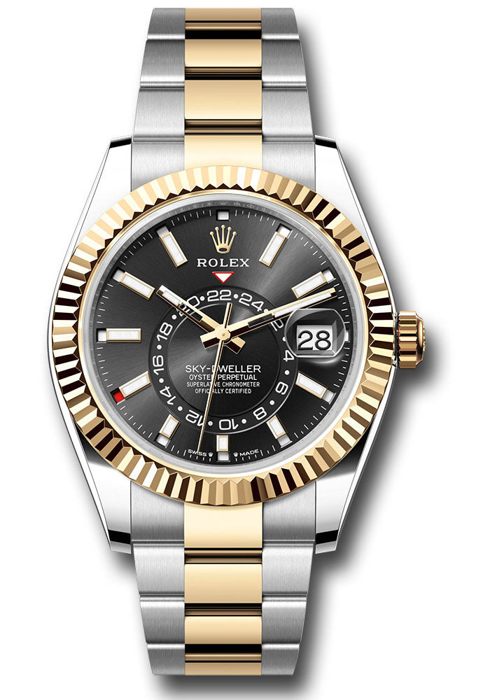 Rolex - Skydweller - 42 MM - Stainless Steel and Yellow Gold - Black Index Dial - Fluted Bezel - Oyster Bracelet - 336933