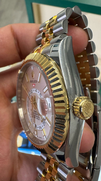 Rolex Stainless Steel and Yellow Gold Sky Dweller Watch - 42 MM - Jubilee Bracelet - Fluted Ring Command Bezel - White Index Dial - 336933-0006