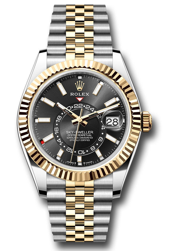 Rolex Stainless Steel and Yellow Gold Sky Dweller Watch - 42 MM - Jubilee Bracelet - Fluted Ring Command Bezel - Black Index Dial - 336933 bkij