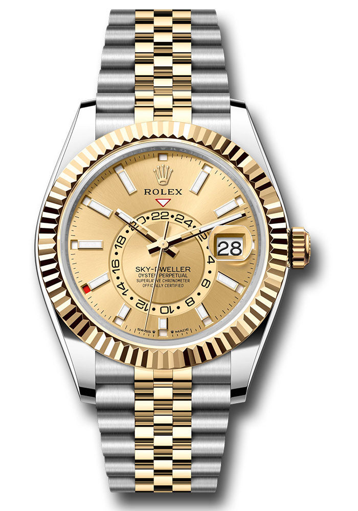 Rolex Stainless Steel and Yellow Gold Sky Dweller Watch - 42 MM - Jubilee Bracelet - Fluted Ring Command Bezel - Champagne Index Dial - 336933 chij