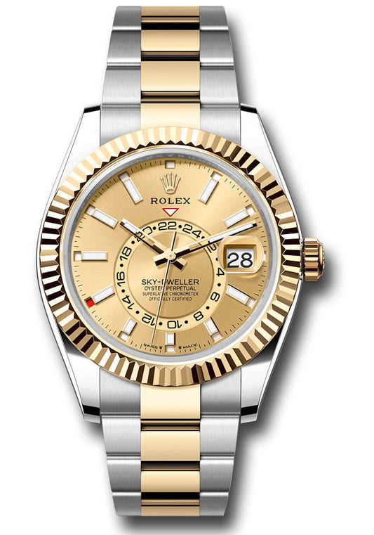 Rolex Stainless Steel and Yellow Gold Sky Dweller Watch - 42 MM - Oyster Bracelet - Fluted Ring Command Bezel - Champagne Index Dial - 336933 chio