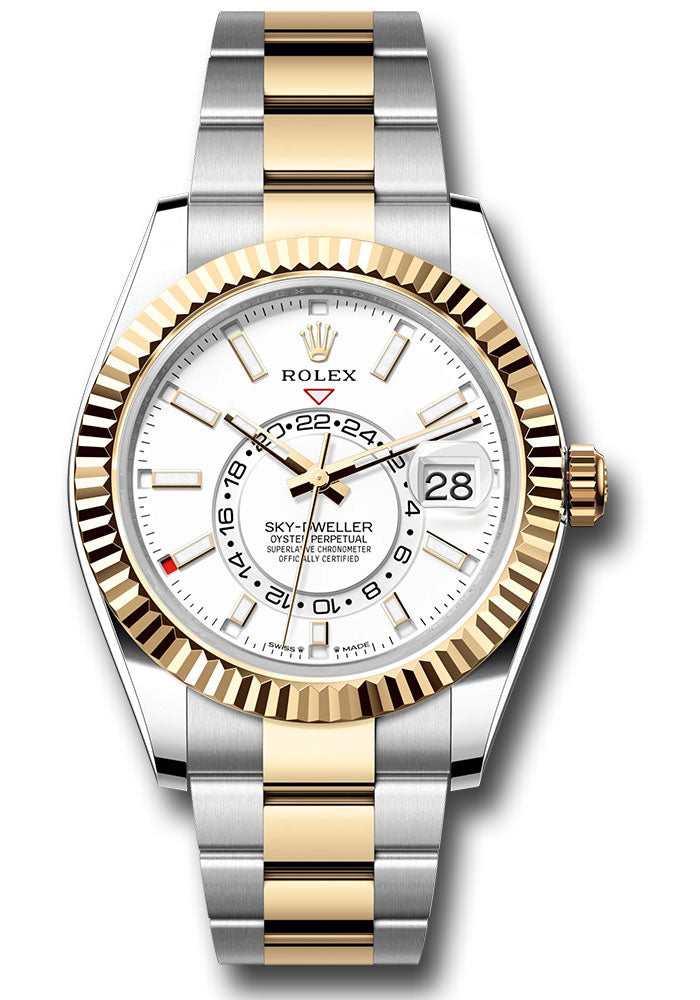 Rolex Stainless Steel and Yellow Gold Sky Dweller Watch - 42 MM - Oyster Bracelet - Fluted Ring Command Bezel - White Index Dial - 336933 wio