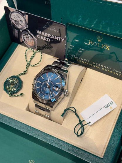Rolex Stainless Steel and White Gold Sky Dweller Watch - 42 MM - Oyster Bracelet - Fluted Ring Command Bezel - Blue Index Dial - 336934-0005
