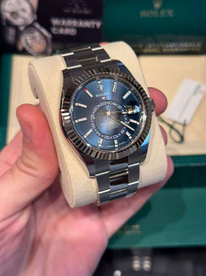 Rolex Stainless Steel and White Gold Sky Dweller Watch - 42 MM - Oyster Bracelet - Fluted Ring Command Bezel - Blue Index Dial - 336934-0005