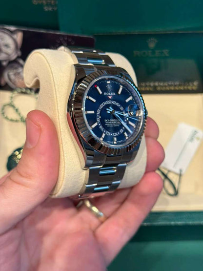 Rolex Stainless Steel and White Gold Sky Dweller Watch - 42 MM - Oyster Bracelet - Fluted Ring Command Bezel - Blue Index Dial - 336934-0005