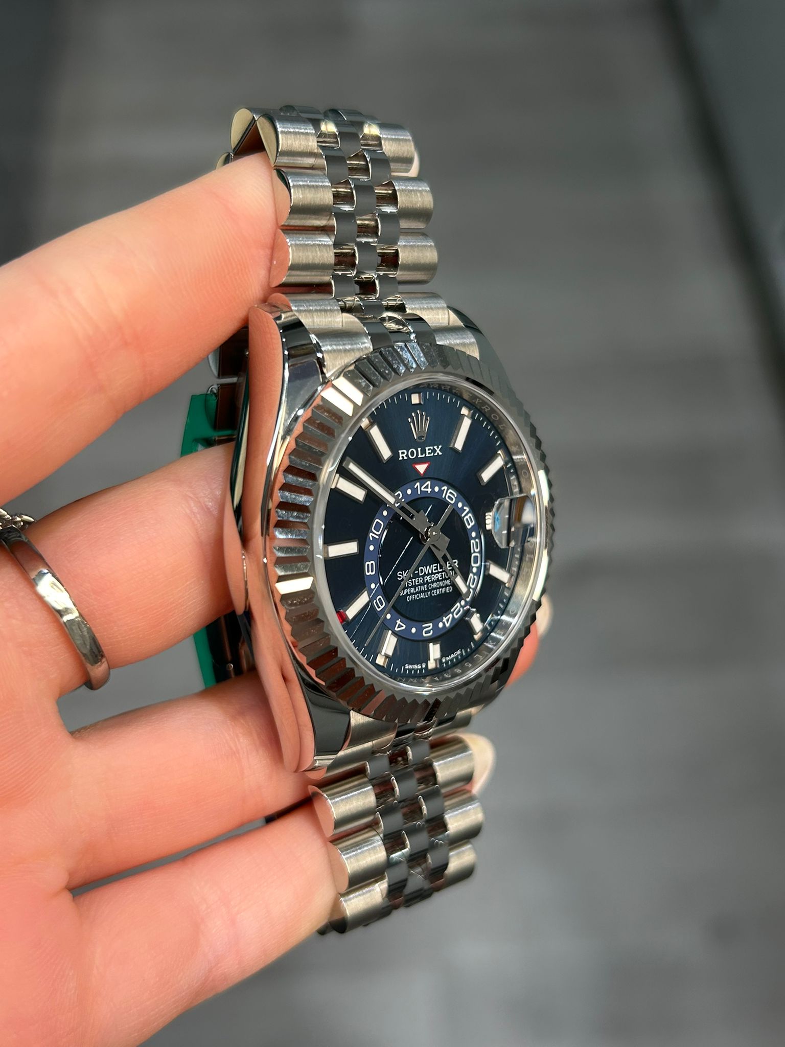 Rolex Stainless Steel and White Gold Sky Dweller Watch - 42 MM - Jubilee Bracelet - Fluted Ring Command Bezel - Blue Index Dial - 336934 blij