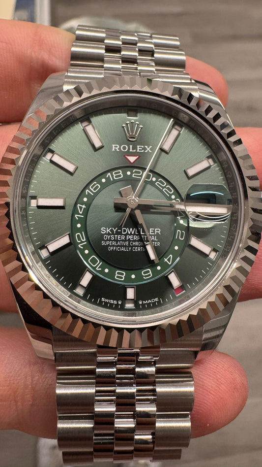 Rolex Stainless Steel and White Gold Sky Dweller Watch - 42 MM - Jubilee Bracelet - Fluted Bezel - Mint Green Index Dial - 336934 mgij
