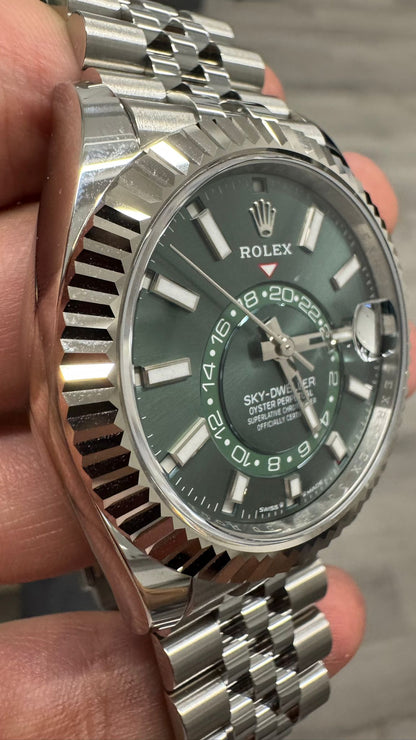 Rolex Stainless Steel and White Gold Sky Dweller Watch - 42 MM - Jubilee Bracelet - Fluted Bezel - Mint Green Index Dial - 336934-0002