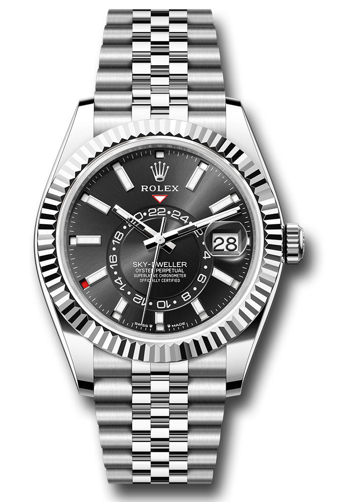 Rolex Stainless Steel and White Gold Sky Dweller Watch - 42 MM - Jubilee Bracelet - Fluted Ring Command Bezel - Black Index Dial - 336934 bkij