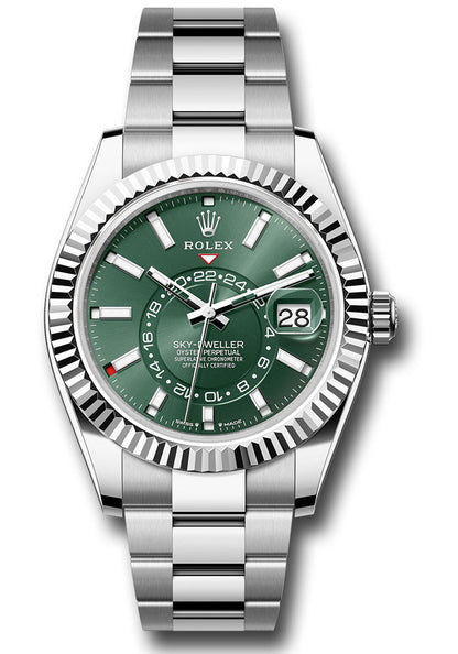 Rolex Stainless Steel and White Gold Sky Dweller Watch - 42 MM - Oyster Bracelet - Fluted Bezel - Mint Green Index Dial  - 336934-0001