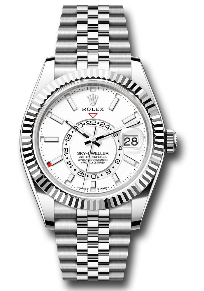 Rolex Stainless Steel and White Gold Sky Dweller Watch - 42 MM - Jubilee Bracelet - Fluted Ring Command Bezel - White Index Dial - 336934 wij