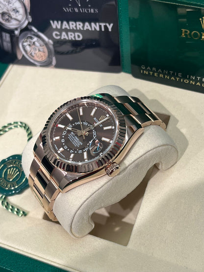 Rolex Everose Gold Sky Dweller Watch - 42 MM - Oyster Bracelet - Fluted Ring Command Bezel - Chocolate Index Dial - 336935-0002