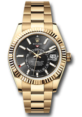 Rolex Yellow Gold Sky Dweller Watch - 42 MM - Oyster Bracelet - Fluted Ring Command Bezel - Black Index Dial - 336938-0002