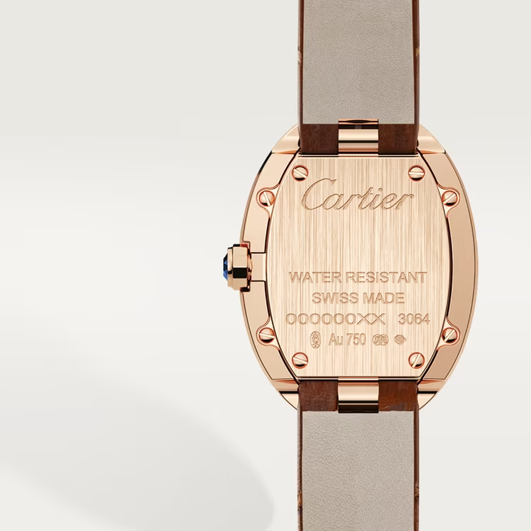 Cartier Baignoire de Cartier Rose gold 31.6 MM -  Shiny Dark Brown Alligator Strap - Silvered Sunray Dial - W8000007