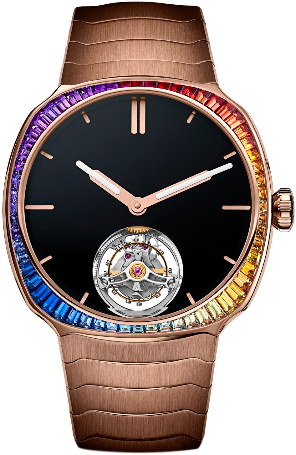 H. Moser & Cie Streamliner Tourbillon Rainbow Sapphire - Red Gold - 40 MM - Vantablack® Dial - Sapphire Bezel - Red Gold Bracelet - 6804-0401