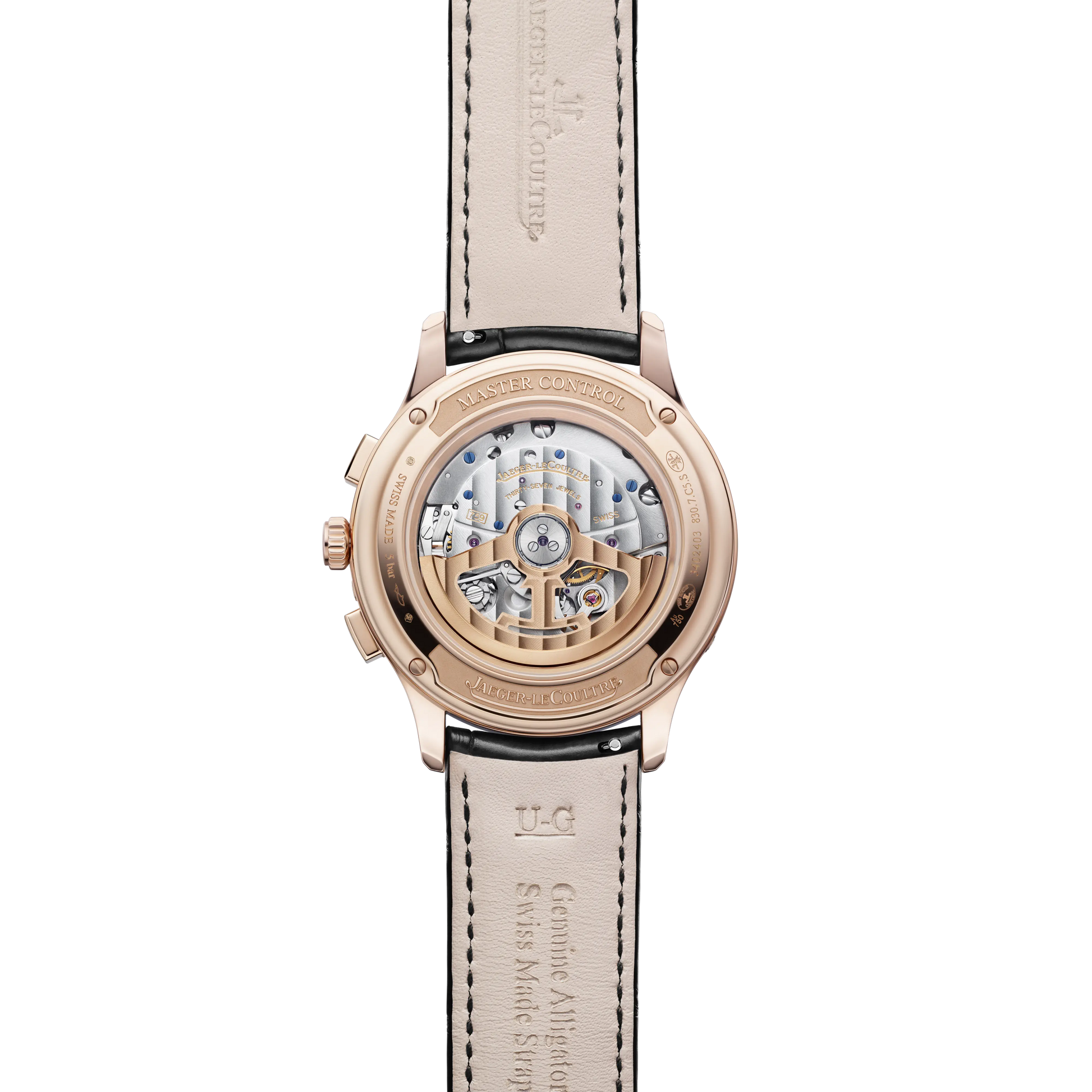 JLC - Master Control Chronograph Calendar - 40 MM - Pink Gold - Black Dial - Black Leather Strap - Q413257J