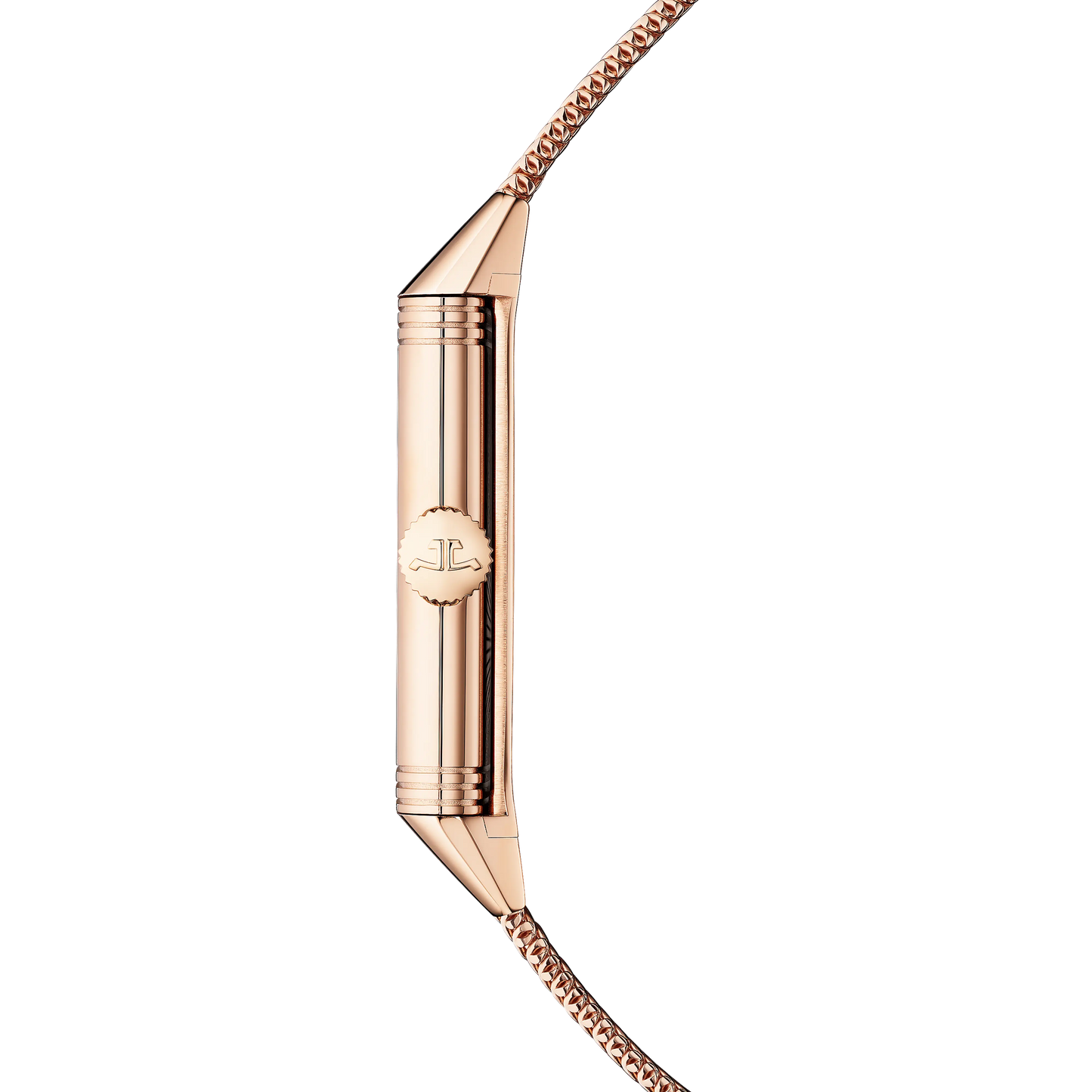 JLC - Reverso Tribute Monoface Small Seconds - 45.6 MM x 27.4 MM - Pink Gold - Golden Grained Dial - Milanese Gold Mesh Bracelet - Q713216J