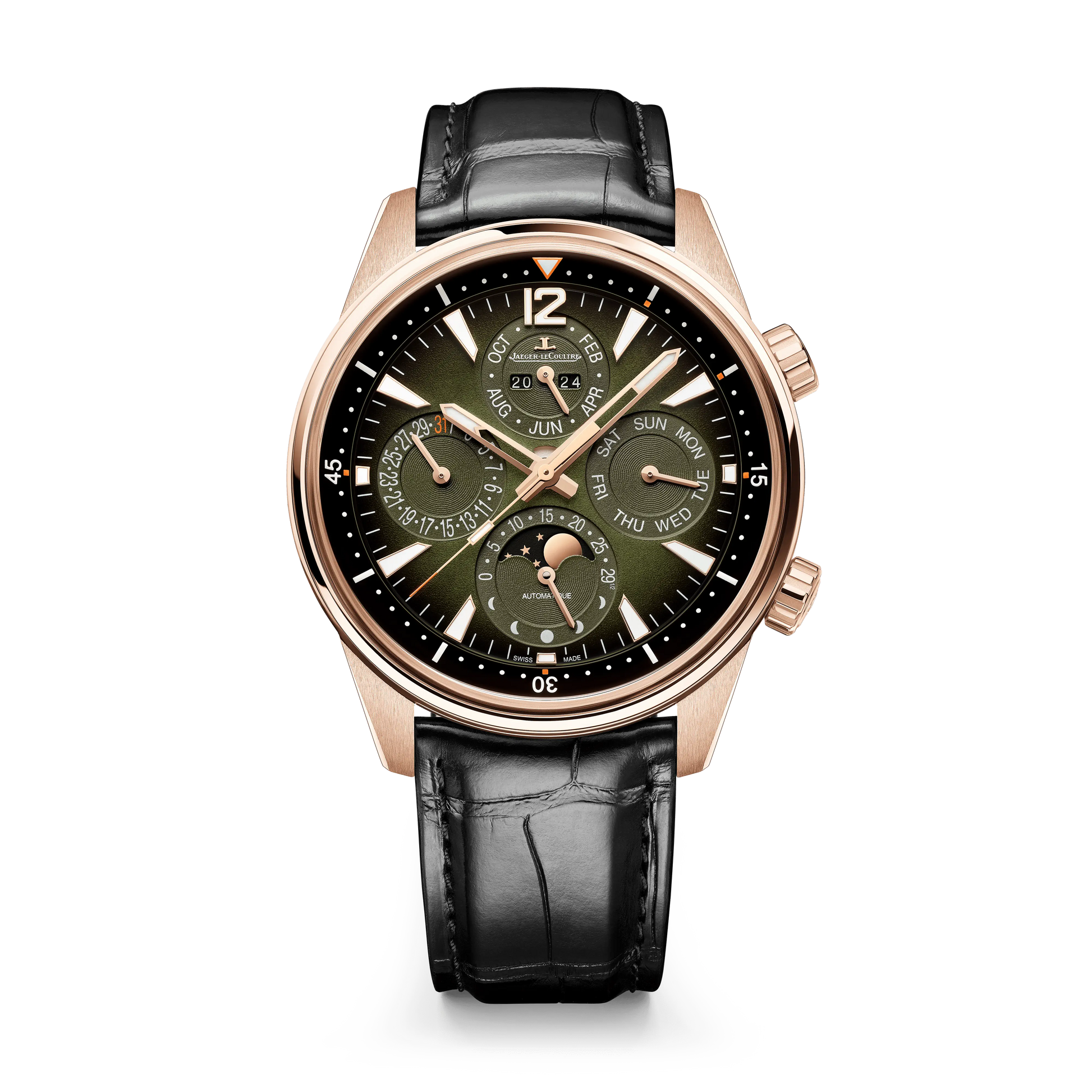 JLC - Polaris Perpetual Calendar - 42 MM - Pink Gold - Shaded Green Dial - Green Rubber Strap - Q908263J