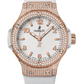 Hublot - Big Bang - 38 MM - Yellow Gold and Diamonds - White Dial - White Rubber Strap - Diamond Bezel - 361.PE.2010.RW.1704