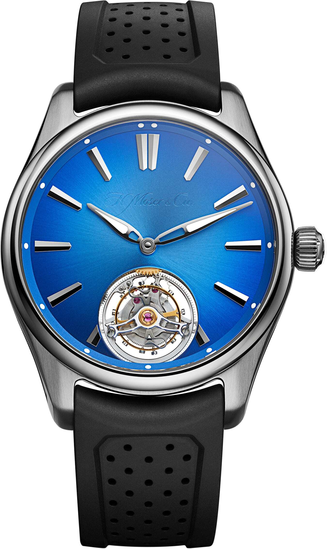 H. Moser & Cie Pioneer Tourbillon Arctic Blue - Stainless Steel - 40 MM - Rubber Strap - Arctic Blue Fumé Dial - 3804-1208