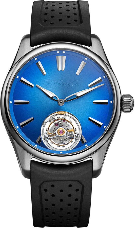 H. Moser & Cie Pioneer Tourbillon Arctic Blue - Stainless Steel - 40 MM - Rubber Strap - Arctic Blue Fumé Dial - 3804-1208