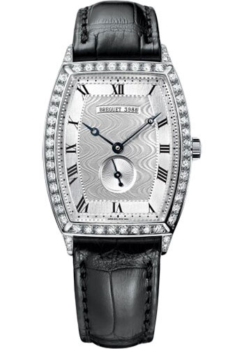 Breguet Héritage White Gold 29.6 MM - Black Leather Strap - Diamond Bezel - Silver Dial - 3661BB/12/984/DD00