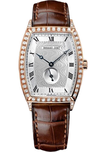 Breguet Héritage Rose Gold 29.6 MM - Brown Leather Strap - Diamond Bezel - Silver Dial -  3661BR/12/984/DD00