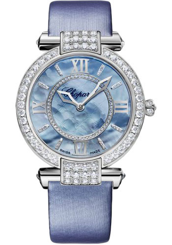 Chopard Imperiale White Gold 36 MM - Blue Leather Strap - Diamond Bezel - Blue Mother-Of-Pearl Dial - 384242-1005