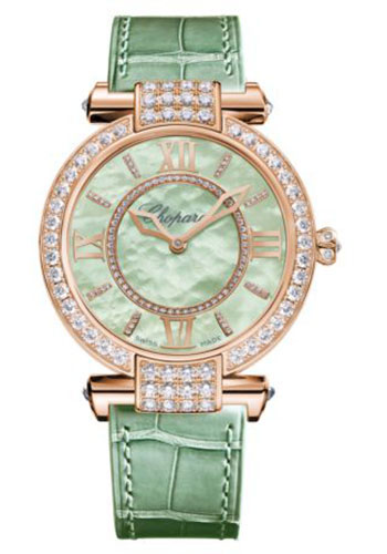 Chopard Imperiale Rose Gold 36 MM - Green Leather Strap - Diamond Bezel - Green Mother-Of-Pearl Dial - 384242-5022