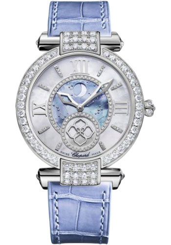 Chopard Imperiale White Gold 36 MM - Blue Leather Strap - Diamond Bezel - White and Blue Mother-Of-Pearl Dial - 384246-1001