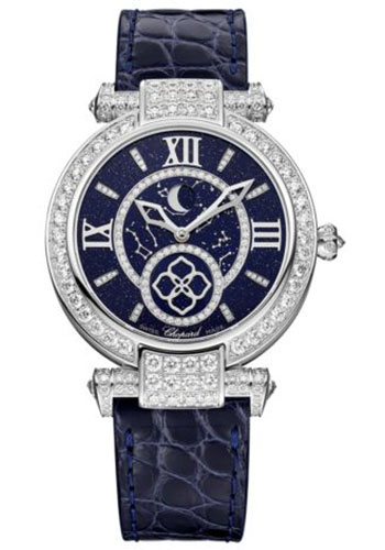 Chopard Imperiale White Gold 36 MM - Blue Leather Strap - Diamond Bezel - Aventurine Glass Dial - 384246-1002