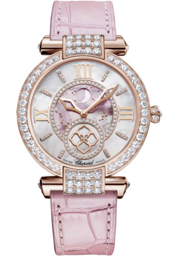 Chopard Imperiale Rose Gold 36 MM - Pink Leather Strap - Diamond Bezel - White and Rose Mother-Of-Pearl Dial - 384246-5001