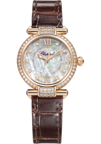 Chopard Imperiale Rose Gold 29 MM - Brown Leather Strap - Diamond Bezel - Mother-of-Pearl Dial  - 384319-5010