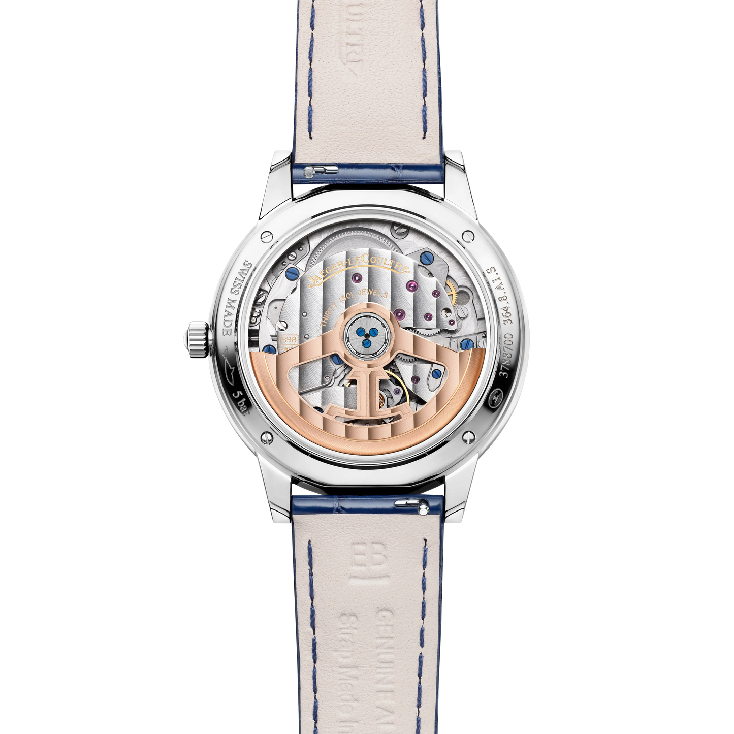 JLC - Rendez-Vous Classic Night & Day - 34 MM - Stainless Steel - Silvered-Gray Guilloché Diamond Dial - Blue Leather Strap - Q3448411