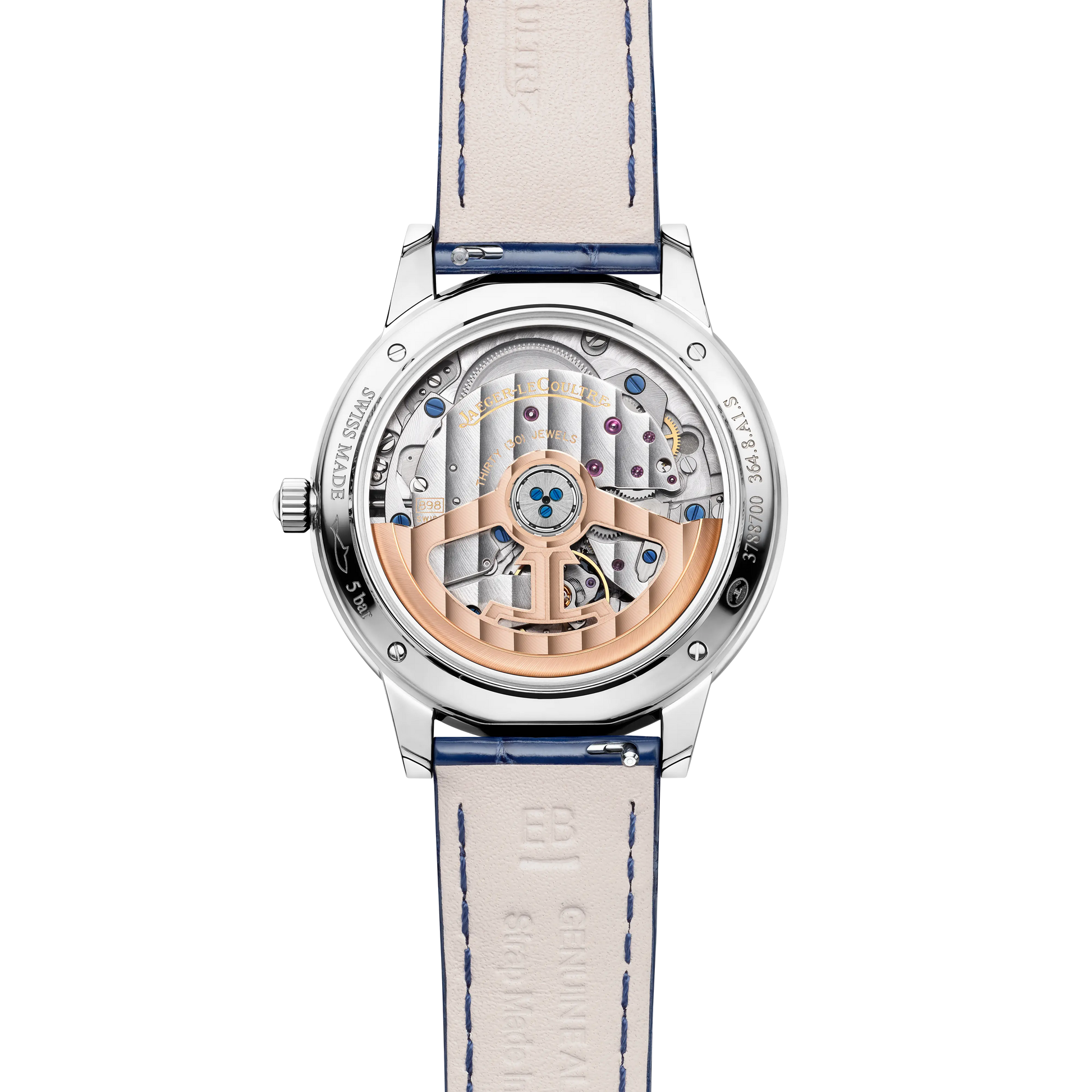 JLC - Rendez-Vous Classic Night & Day - 34 MM - Stainless Steel - Silvered-Gray Guilloché Diamond Dial - Blue Leather Strap - Q3448411