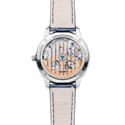 JLC - Rendez-Vous Classic Night & Day - 34 MM - Stainless Steel - Silvered-Gray Guilloché Diamond Dial - Blue Leather Strap - Q3448411