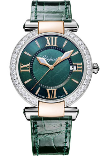 Chopard Imperiale Stainless Steel and Rose Gold 36 MM - Green Alligator Strap - Diamond Bezel Green Dial - 388532-6008