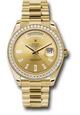 Rolex Yellow Gold Day-Date 40 MM - President Bracelet - Diamond Bezel - Champagne Baguette Diamond Dial - 228348RBR-0002