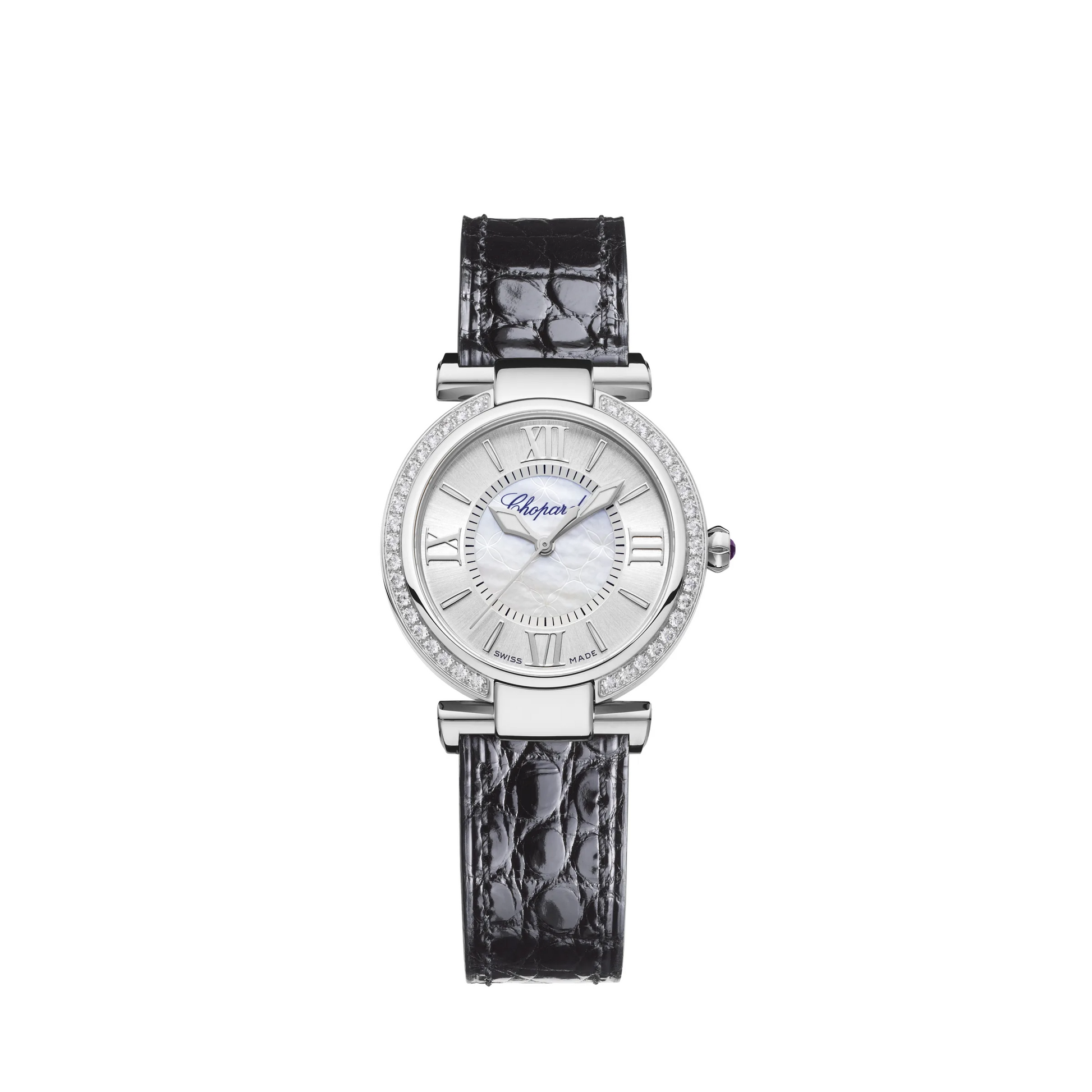 Chopard Imperiale Stainless Steel 29 MM - Black Strap - Diamond Bezel - Silver Dial - 388563-3007