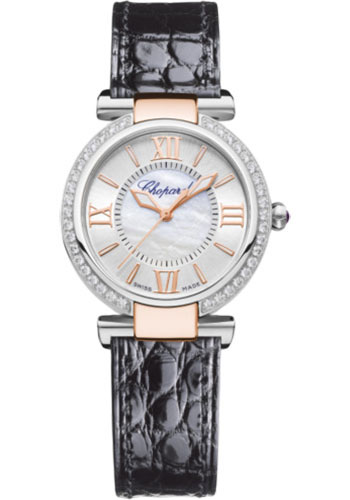 Chopard Imperiale Stainless Steel and Rose Gold 29 MM - Black Strap - Diamond Bezel - Silver Dial - 388563-6007