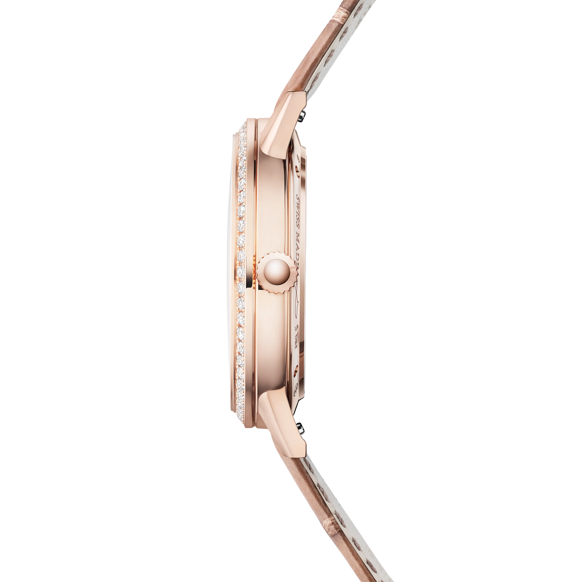 JLC - Rendez-Vous Classic Night & Day - 34 MM - Pink Gold - Silvered-Gray Guilloché Diamond Dial - Diamond Bezel - Taupe Leather Strap - Q3442441