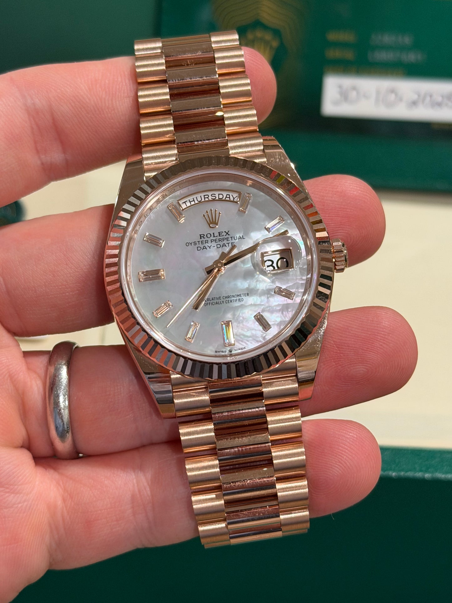 Rolex Day-Date - 40 MM - Rose Gold - MoP Baguette Dial - 228235-0056